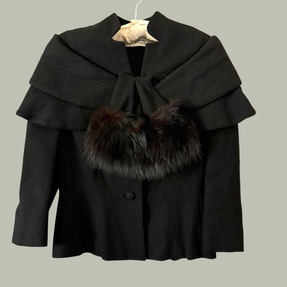 vintage Lilli Ann black wool jacket with fur trim size small - Picture 6 of 12